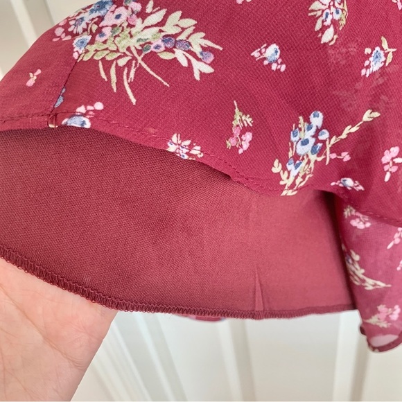 Burgundy Red Floral Print Tiered Ruffle Mini Dress - Picture 6 of 16